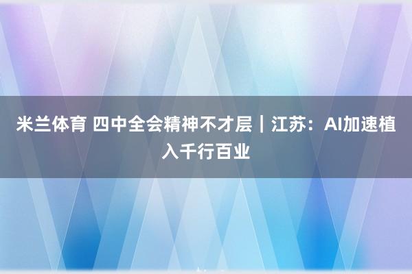 米兰体育 四中全会精神不才层｜江苏：AI加速植入千行百业