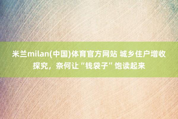 米兰milan(中国)体育官方网站 城乡住户增收探究，奈何让“钱袋子”饱读起来