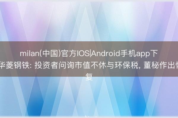 milan(中国)官方IOS|Android手机app下载 华菱钢铁: 投资者问询市值不休与环保税， 董秘作出恢复