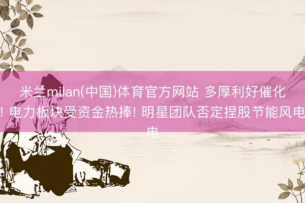 米兰milan(中国)体育官方网站 多厚利好催化! 电力板块受资金热捧! 明星团队否定捏股节能风电