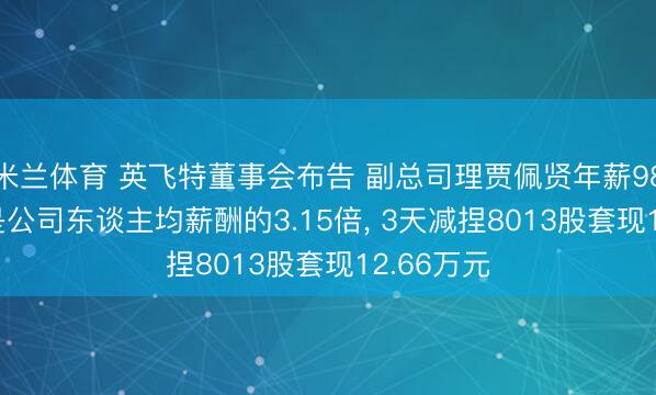 米兰体育 英飞特董事会布告 副总司理贾佩贤年薪98.89万元是公司东谈主均薪酬的3.15倍, 3天减捏8013股套现12.66万元