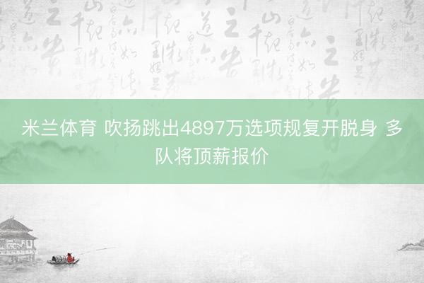 米兰体育 吹扬跳出4897万选项规复开脱身 多队将顶薪报价